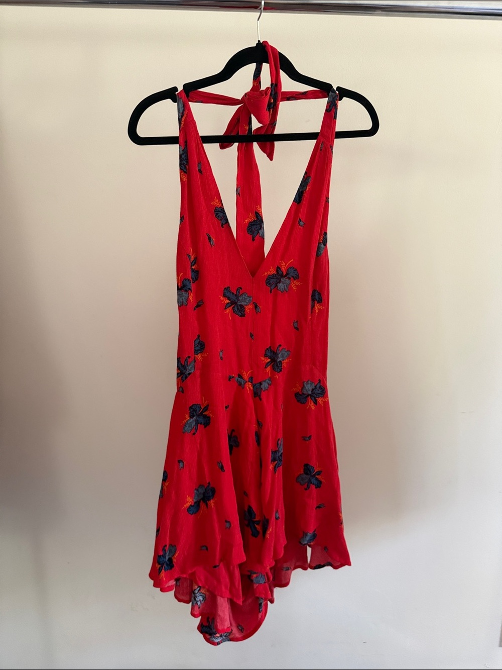 Free People Red Floral Halter Romper